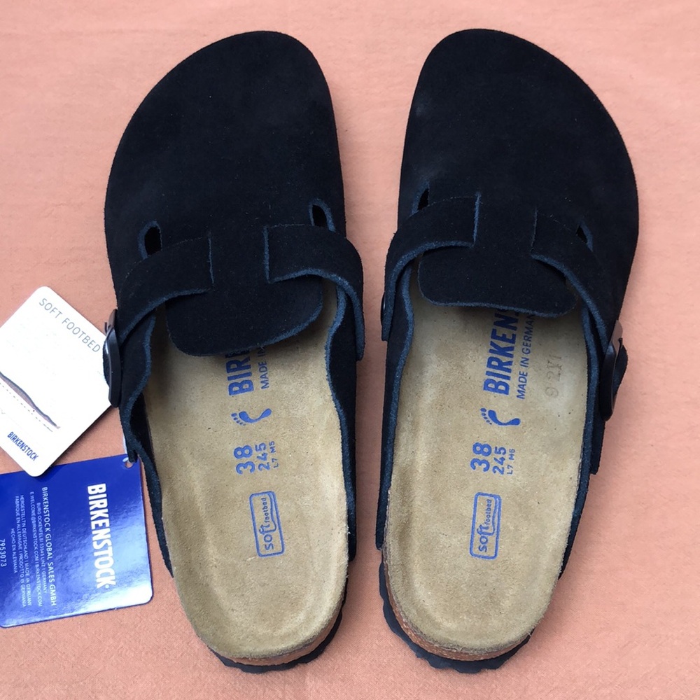 🔥 NWT Women's Black Suede Birkenstock Boston Shoes - Narrow Fit - Picture 2 of 5